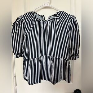 Bally Black and White Puff Sleeve Blouse with Bib Collar